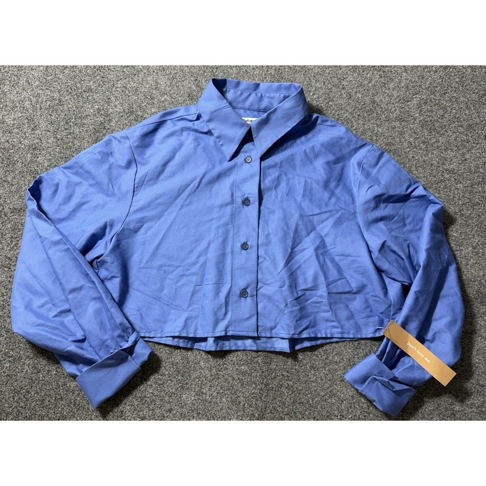 Reformation Noah XS Cropped Shirt In Dusk Blue Button Down‎ Long Sleeve NWT